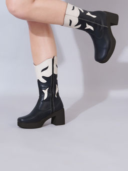 HVNLY by Shoetopia - Black Cowboy Casual Boots For Women
