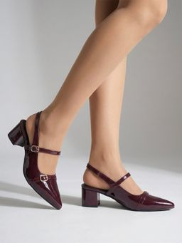 HVNLY by Shoetopia - Women Cherry Red Patent Mary Jane Slingback Block Heels