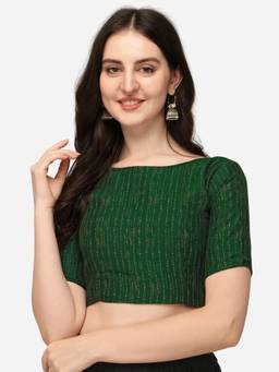Amrutam Fab - Women's Vichitra Blooming Foil Green Boat Neck Blouse