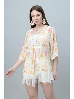 PURYS - Floral Print Kimono White Shrug