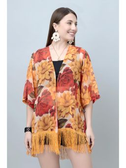 PURYS - Floral Print Kimono Orange Shrug