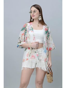 PURYS - Floral Print Kimono White Shrug