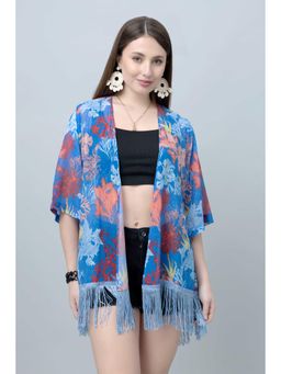 PURYS - Casual Printed Kimono Blue Shrug
