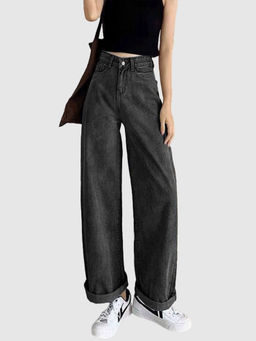 Outzidr - Charcoal Coloured Wash Straight Denim Jeans