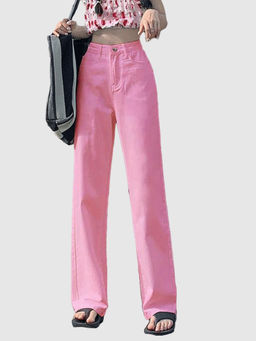 Outzidr - Pink Coloured Wash Straight Denim Jeans