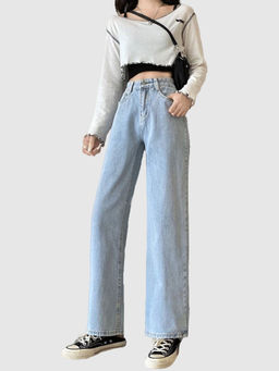 Outzidr - Light Blue Coloured Wash Straight Denim Jeans