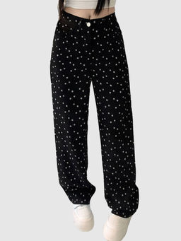 Outzidr - Black Printed Straight Denim Jeans