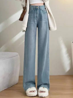 Outzidr - Light Blue Washed Basic Straight Fit Jeans