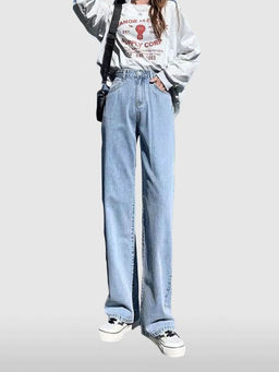 Outzidr - Light Blue Washed Basic Straight Fit Jeans
