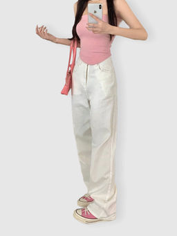 Outzidr - White Coloured Basic Straight Fit Jeans