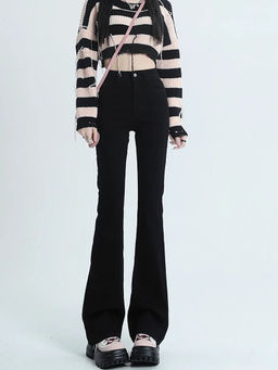 Outzidr - Black Hem Denim Bootcut Jeans