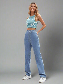 Outzidr - Blue Washed Relaxed Denim Jeans