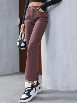 Outzidr - Brown Coloured Straight Fit Denim Jeans