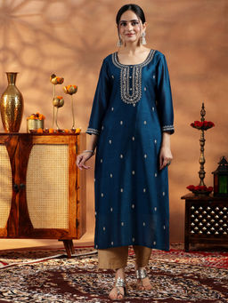 Libas - Teal All Over Embroidered Kurta With Lining