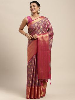 Mimosa - Women's Kanjivaram Art Silk Pink Saree with Unstitched Blouse