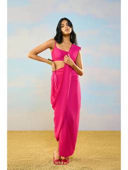 dash and dot - Pink Textured Sari Drape Skirt