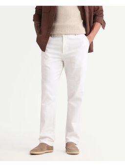 Rare Rabbit - Mens Oros White Cotton Blend Fabric Regular Fit Plain Trouser