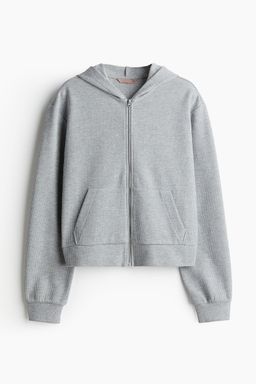 H&M - Women Grey Waffled Zip-Through Hoodie