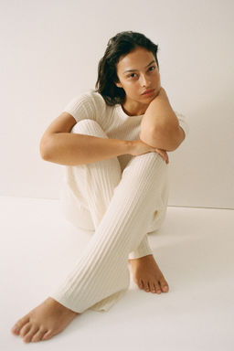 H&M - Women White Cable-Knit Trousers