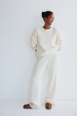 H&M - Women White Cable-Knit Trousers