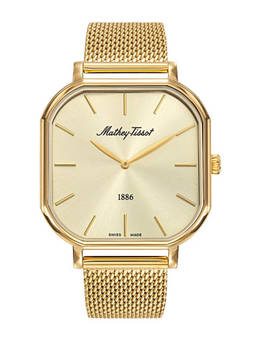 Mathey-Tissot - Swiss Made Monsoon Square Quartz Gold Dial Analog Watch Men (H7917PDI) (M)