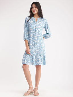 FableStreet - Floral Print Tiered Dress - Blue