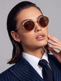 Accessorize London - Womens Split Temple Oval Metal Sunglass Brown