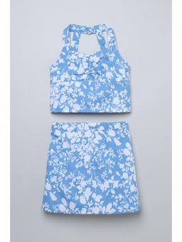 Taffy - Cotton Woven Floral Printed Halter Ruched Crop Top and Skirt