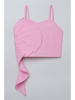 Taffy - Baby Pink Cotton Woven Sleeveless Applique Crop Top