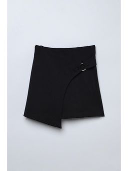 Taffy - Black Knit Knee Length Solid Ring Detail Skirt