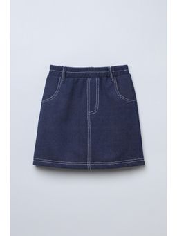 Taffy - Blue Knit Knee Length Stitch Detail Skirt