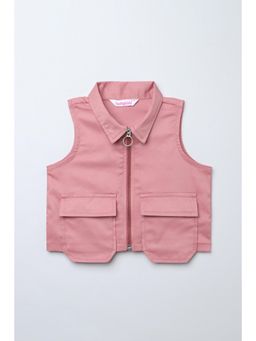 Taffy - Pink Satin Woven Pocket Detail Zip Up Crop Top
