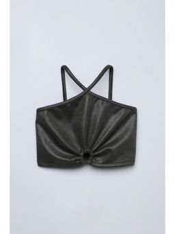 Taffy - Olive Suede Knit Sleeveless Abstract Printed Party Crop Top