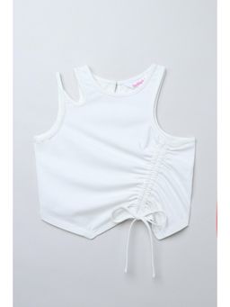 Taffy - White Knit Sleeveless Ruched and Cut Out Detail Crop Top