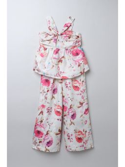 Taffy - White Woven Sleeveless Floral Printed Peplum Co-Ord Set