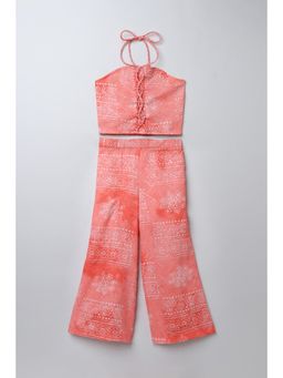Taffy - Peach Cotton Woven Sleeveless Tie-Dye Printed Co-Ord Set