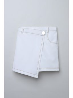 Taffy - White Knit Above Knee Length Stripes Skort