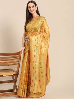 Odette - Yellow Woven Organza Saree with Unstitched Blouse