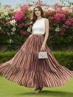 Sera - Women's Multicolor Striped Stylish Indo Western Long Skirt