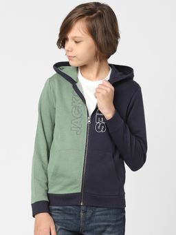 Jack & Jones Junior - Boys Blue Colourblocked Zip-Up Sweatshirt