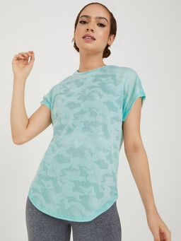 Styli - Green Burnout Texture Loose Yoga Activewear Top