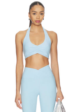 YEAR OF OURS - Stretch Women's Unpadded Halterneck Ruched Sports Bra Blue