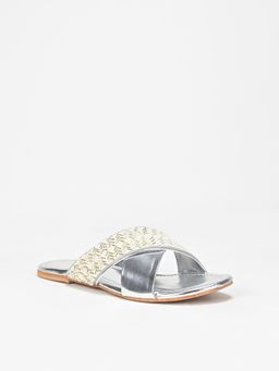 SCENTRA - Amara Silver Cross Strap Flats