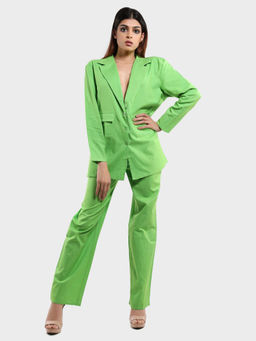 How When Wear - Green Oversized Linen Boyfriend Blazer