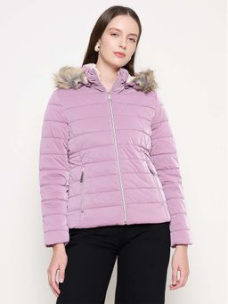 Madame - Nylon Detachable Hood Quilted Lavender Short Jacket
