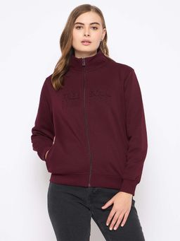 Madame - Embroidery Detailed Wine Fleece Sweatshirt