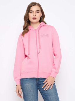 Madame - Placement Detailed Pink Hooded Sweatshirt