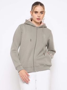 Madame - Placement Printed Grey Hooded Sweatshirt