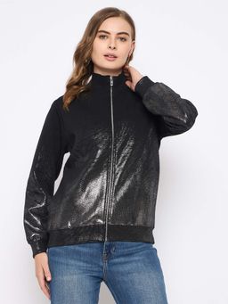 Madame - Cotton Blend Quilted Zipped Black Sweatshirt