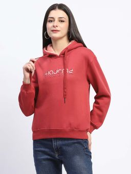 Madame - Print and Handwork Red Hooded Sweatshirt